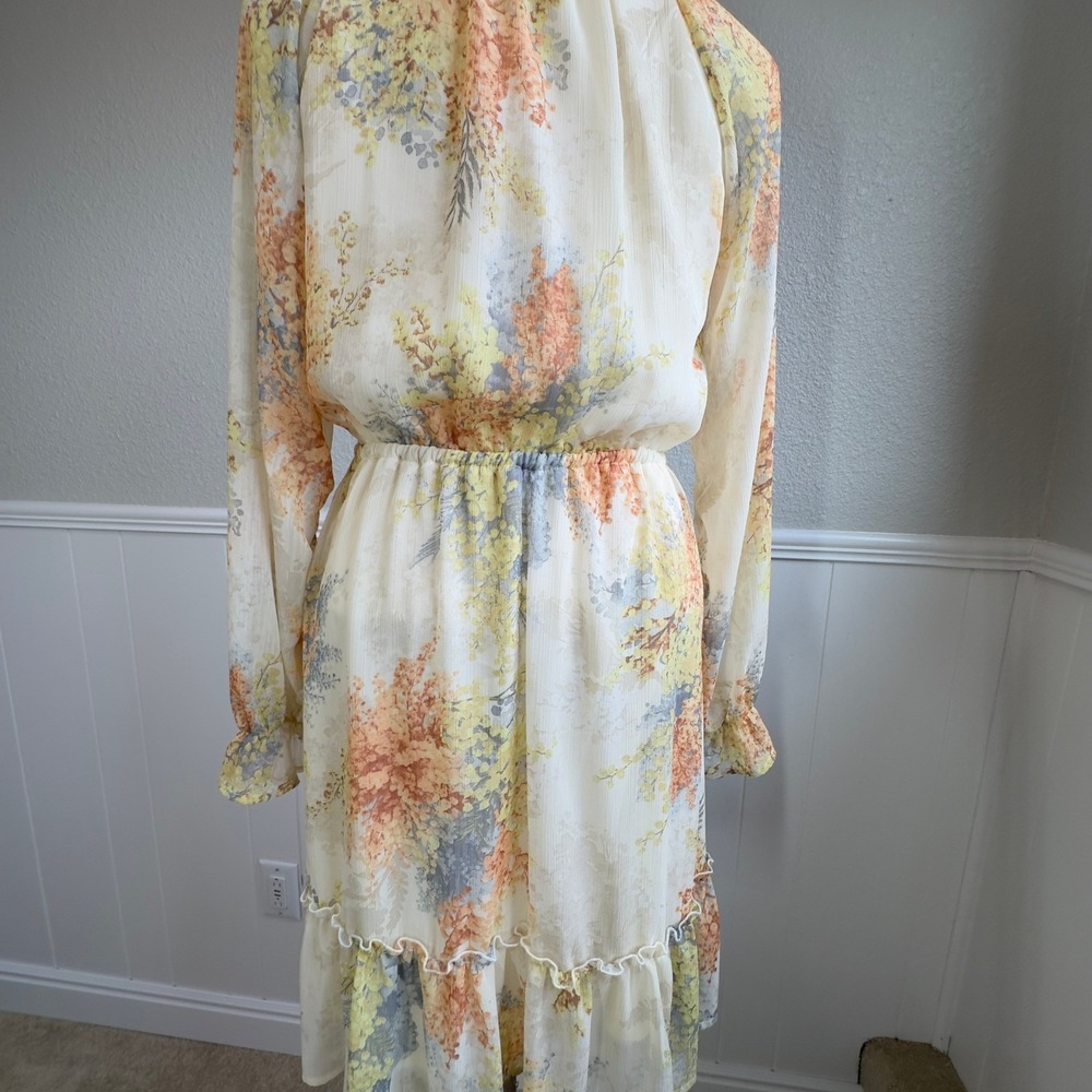 Romantic Feminine Boho INDIGO ROSE Floral Dress Size M Ruffle Cottage Flowy Knee - Picture 13 of 16